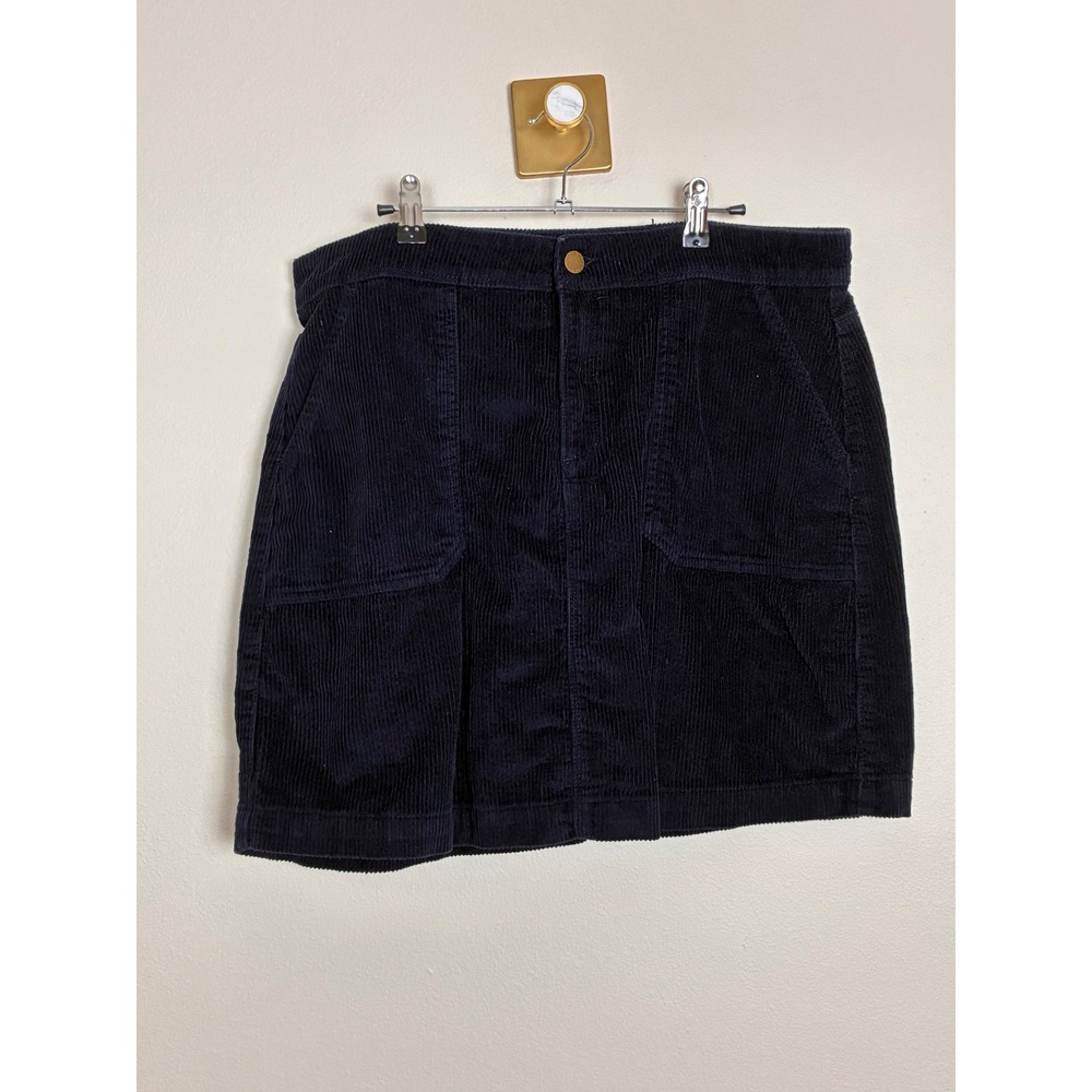 Dip Navy Blue Corduroy Mini Skirt Womens Size 16 Cotton Pocket Button Front